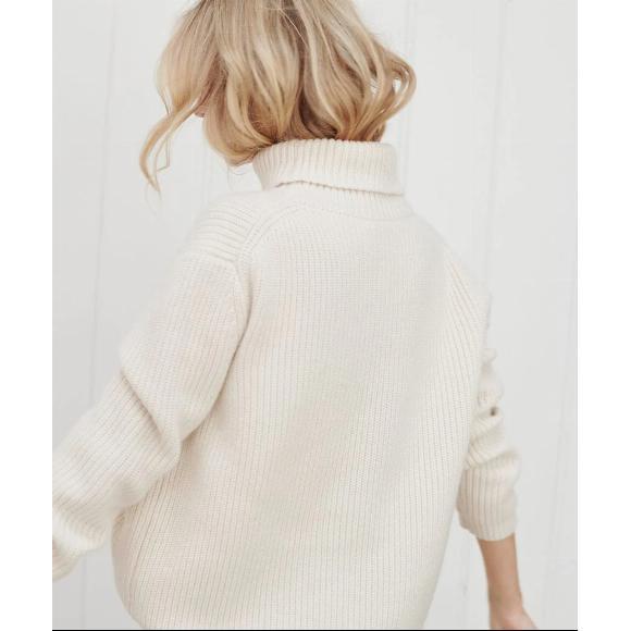 JENNI KAYNE Ribbed Cashmere Turtleneck Sweater In Ivory Size M - Picture 5 of 10